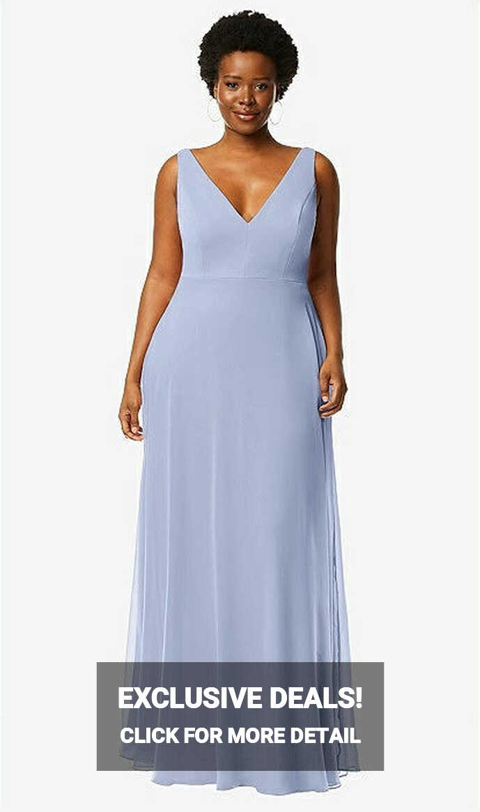 Deep V-neck Chiffon Maxi Bridesmaid Dress In Sky Blue | The Dessy ...