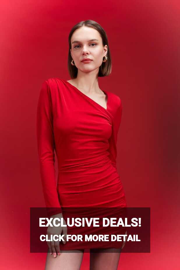 Defacto Bodycon Boat Neck Mini Long Sleeve Red Dress C4365ax24sp ...