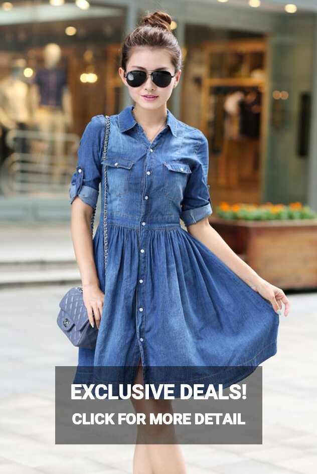 Denim Shirt Dress Design | Womens denim dress, European dress ...