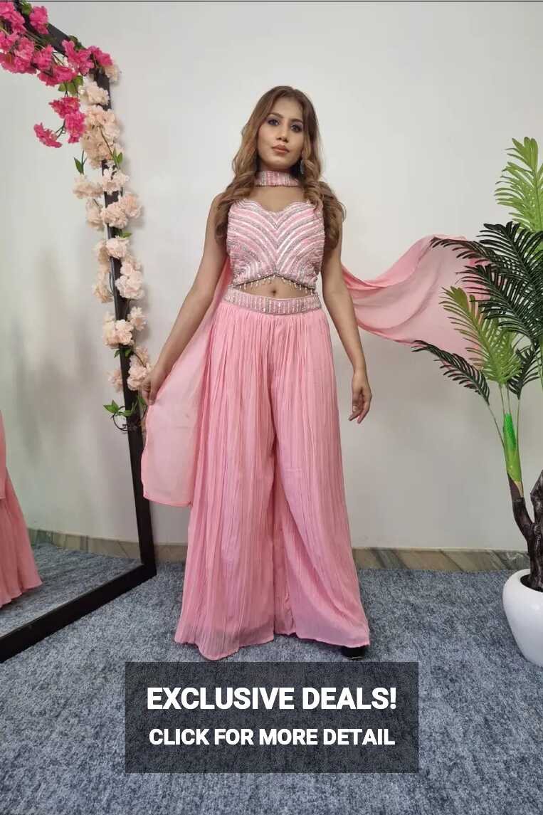 Designer Crop Top Sharara Dress In Pink – Spend Worth Clothing ...