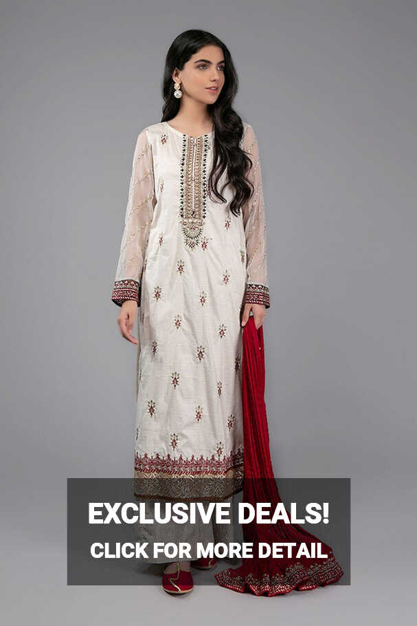 Designer Girls Eid Dress in Off White Color – Nameera by Farooq