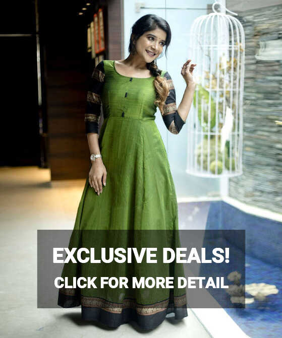 Designer Green Colored Party Wear Readymade Cotton Gown