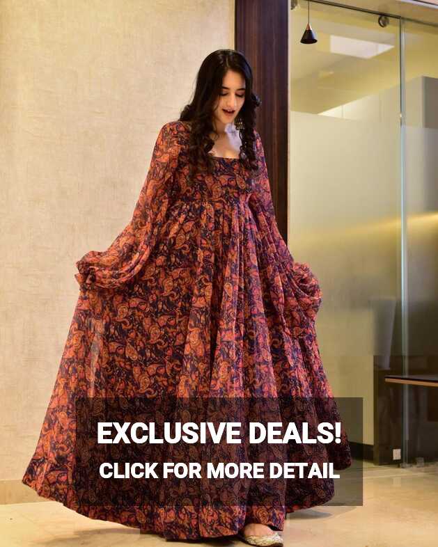 Designer Long Ruffle Dress With Floral Print – Joshindia