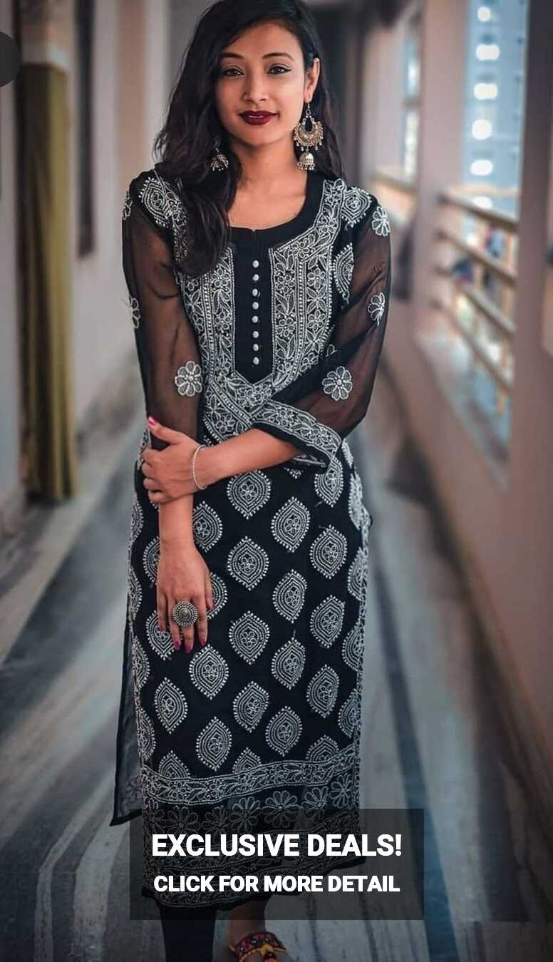 Designer black net Chikankari kurti with white detailing| latest ...