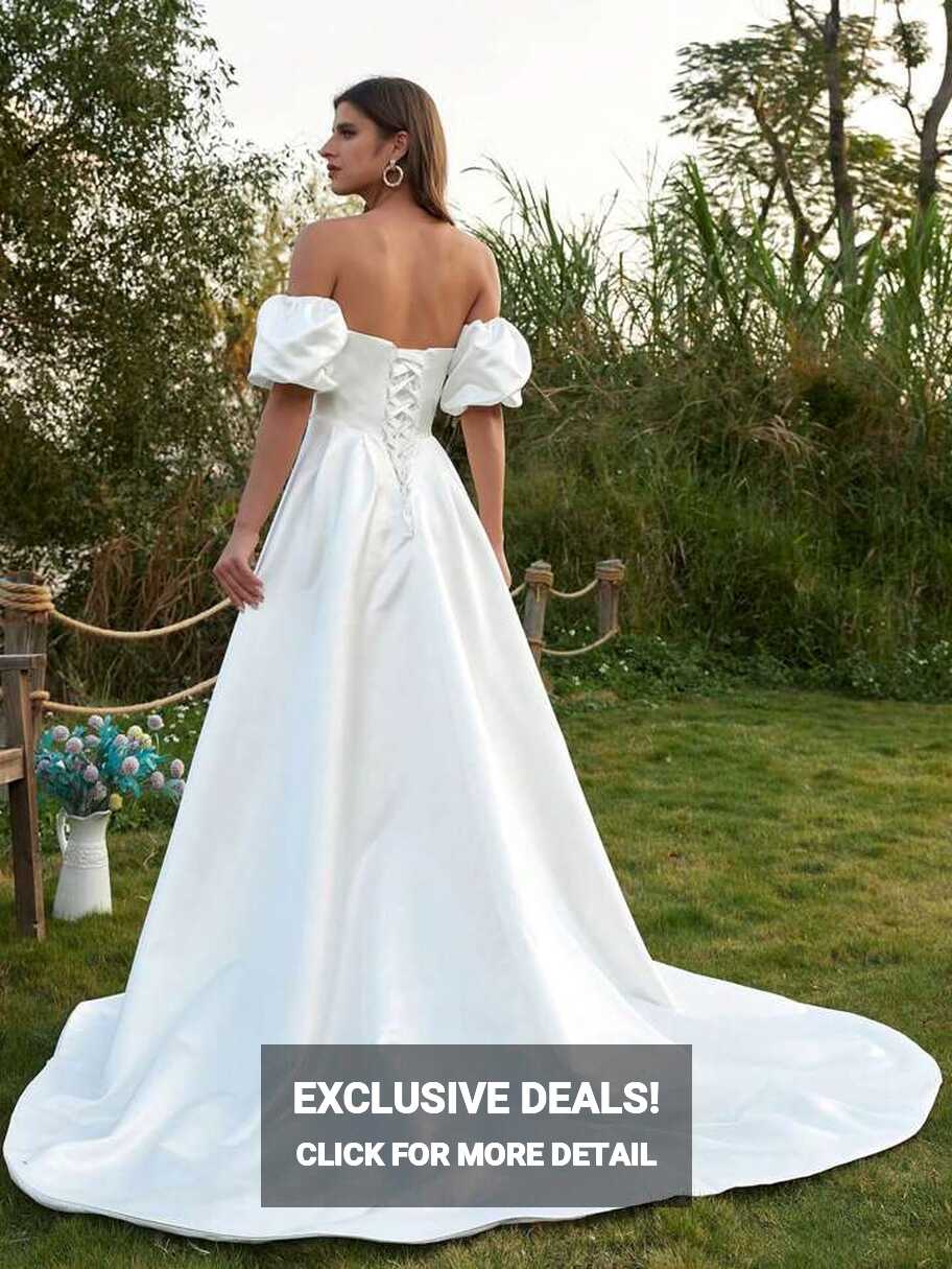 Detachable Puffy Sleeves Wedding Dresses For Bride With Pockets ...