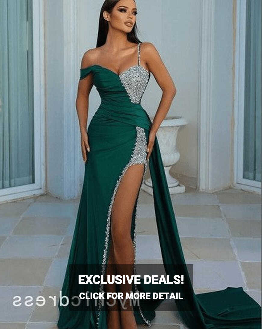 Discount 2024 Crystals Satin Emerald Green Prom Dresses Mermaid ...