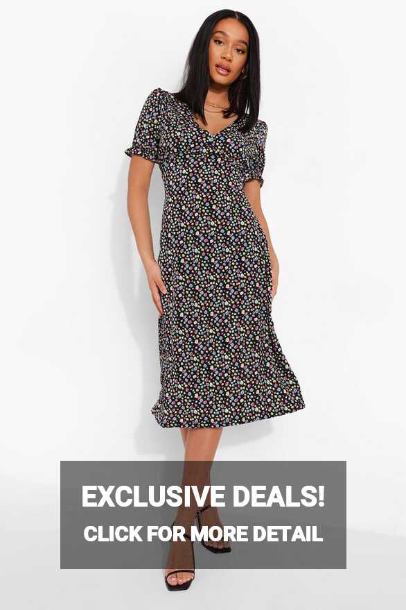 Ditsy Floral Short Sleeve Midi Dress | boohoo