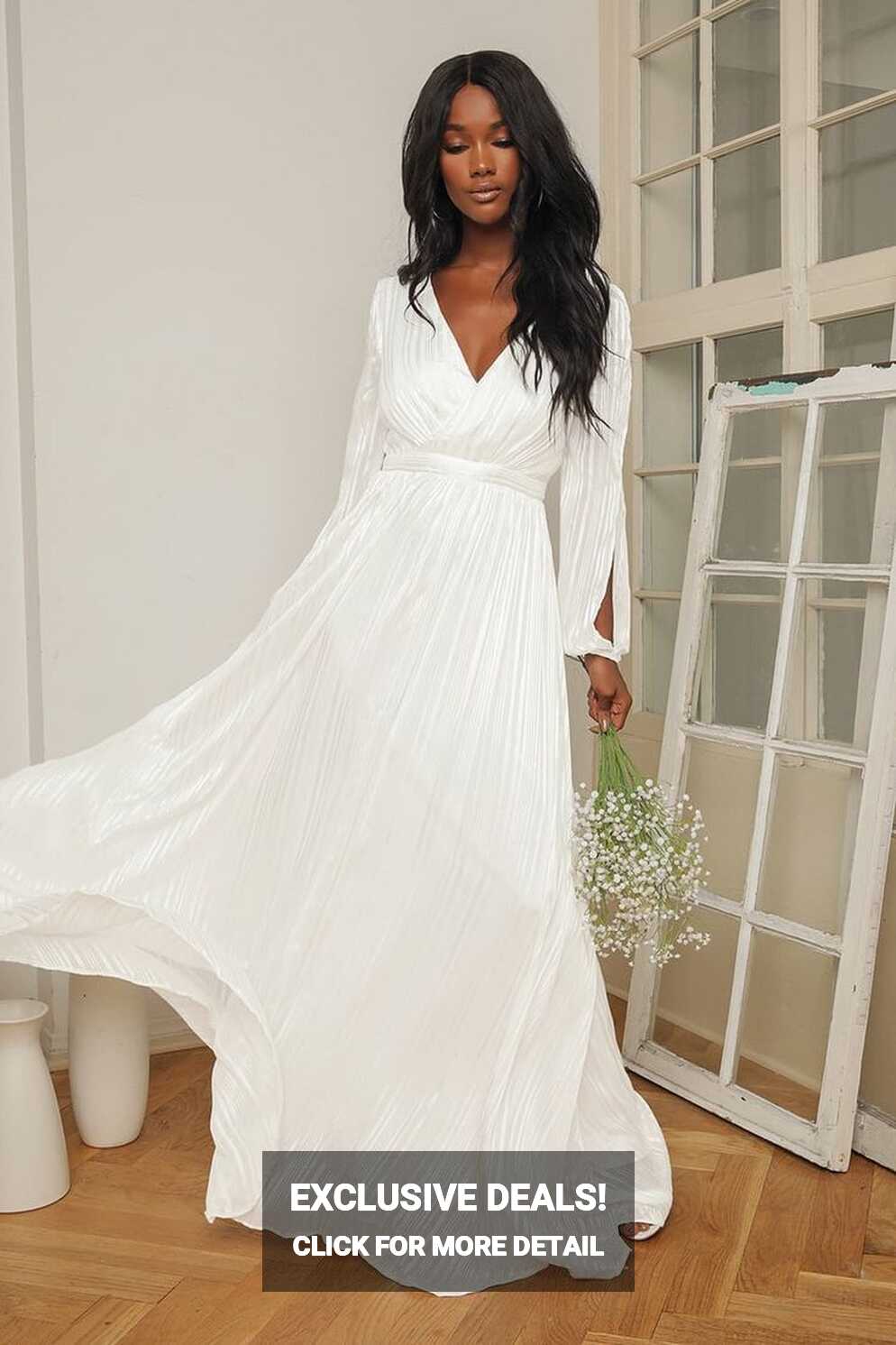 Divine Love White Striped Long Sleeve Maxi Dress