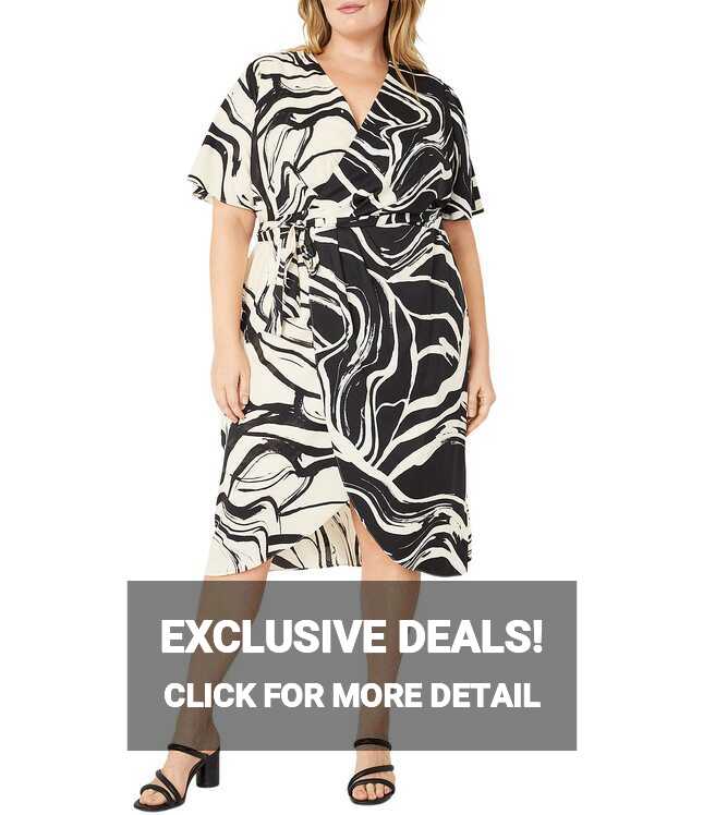 Donna Morgan Plus Size Short Sleeve V-Neck Wrap Printed Dress ...