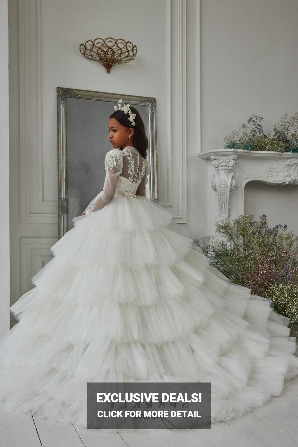 Dramatic Cascade Sparkle Tulle First Communion Dress Celestial ...