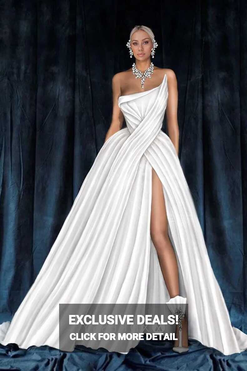 Draped White Asymmetrical Designer Evening Gown - Xdressy