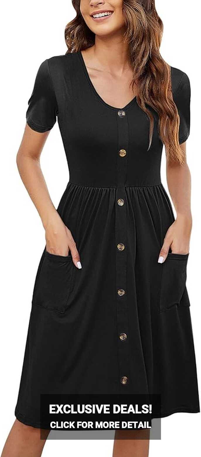 Dress Flattering Women Summer Casual Short Sleeve Dresses Button ...