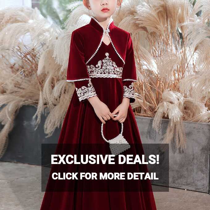 Dress Girls Red Board Velvet Princess Dress Children&#39;s High-end ...