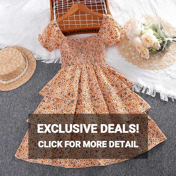 Dress Kids Girls 5-12 Years Orange Floral Elastic One-Shoulder ...