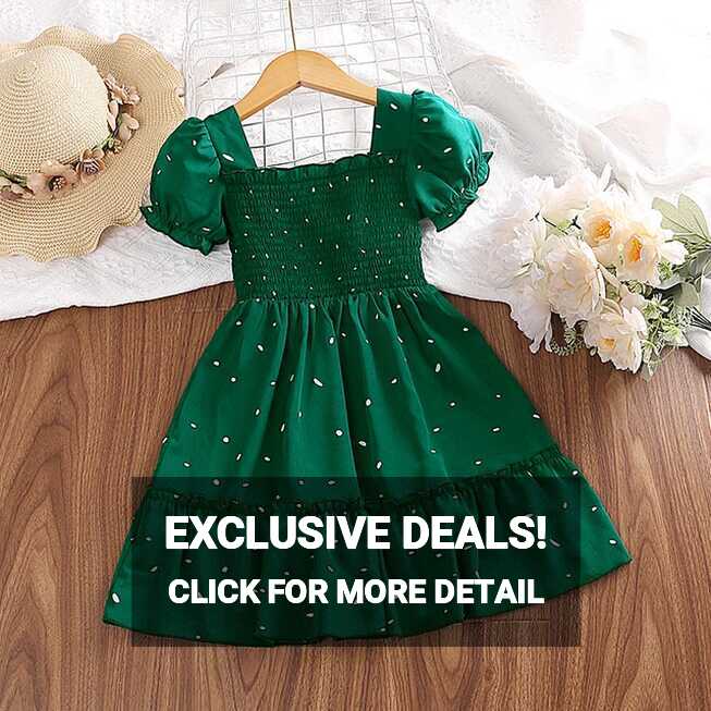 Dress Kids Girls Dark Green Cute Princess Dress 2-6 Years Short ...