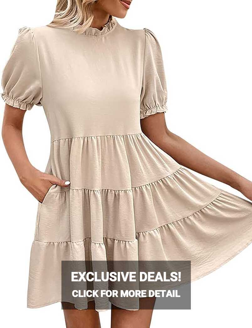 Dress for Women Casual O Neck Solid Color Elastic Short Sleeve ...