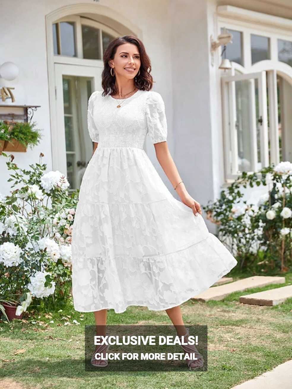 Dresses For Women Summer Outfits Plus Size Round Neck Pleated Puff ...