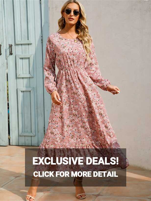 Dropship Bohemian Flowy Ruffle Long Dress; Casual Floral Print ...