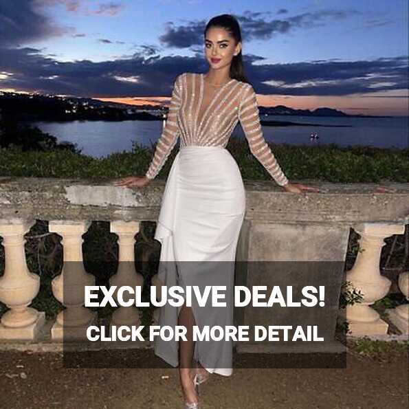 Dubai White Arabic Evening Dresses Long Sleeve Luxury Wedding ...