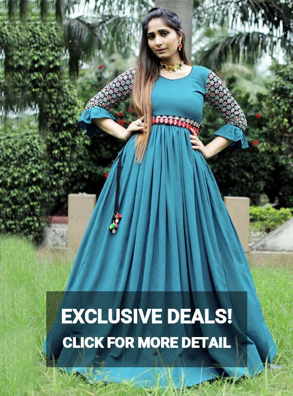 Dusty Blue Designer Party Wear Gown | Latest Kurti Designs