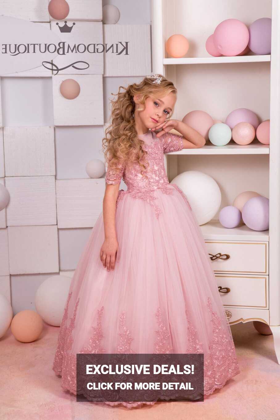 Dusty Pink Flower Girl Dresses For Wedding Short Sleeve Lace ...