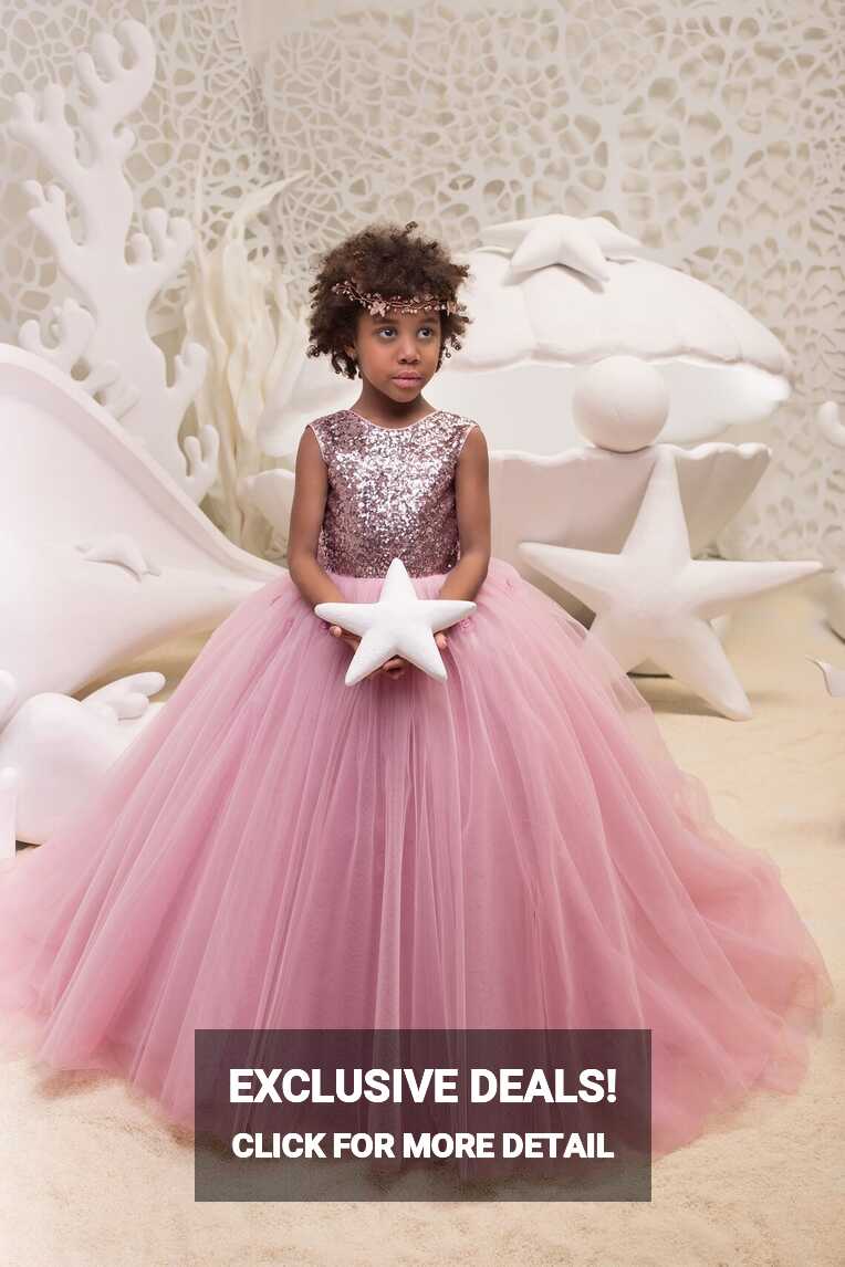 Dusty Pink Flower Girl Dresses Tulle Sequin Bow Wedding Birthday ...