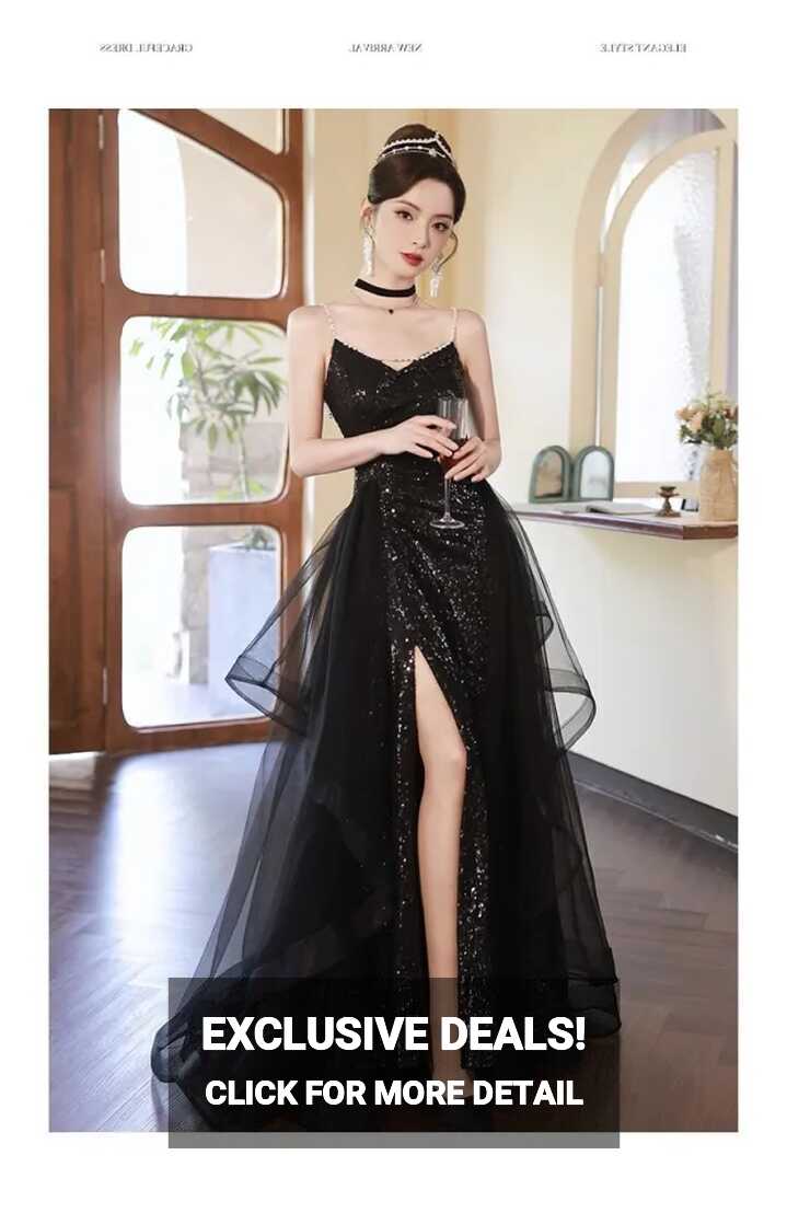 EAGLELY Formal Event Sequins Glitter Banquet Black Evening Dress ...