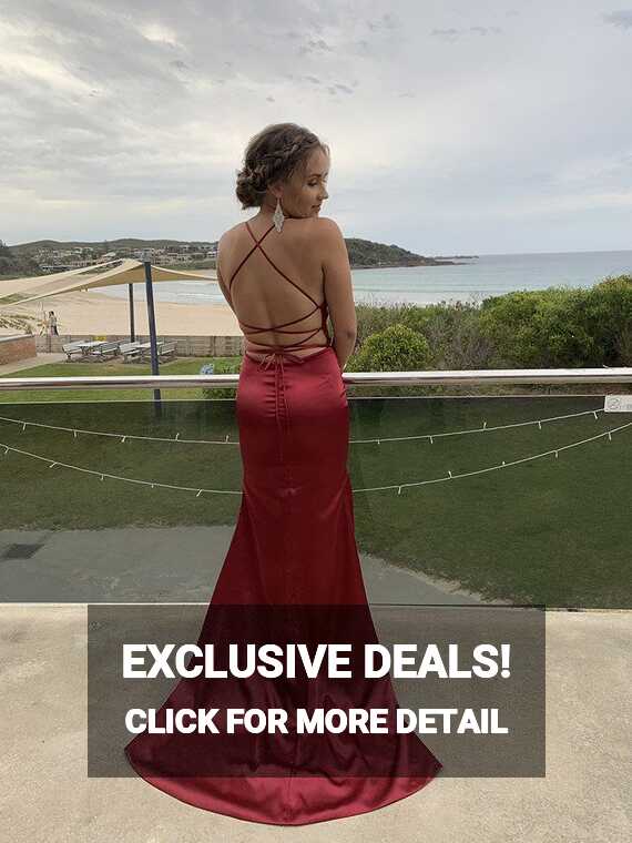 ELECTRA Lace Up Back Front Slit Satin Gown - Deep Red – Noodz Boutique