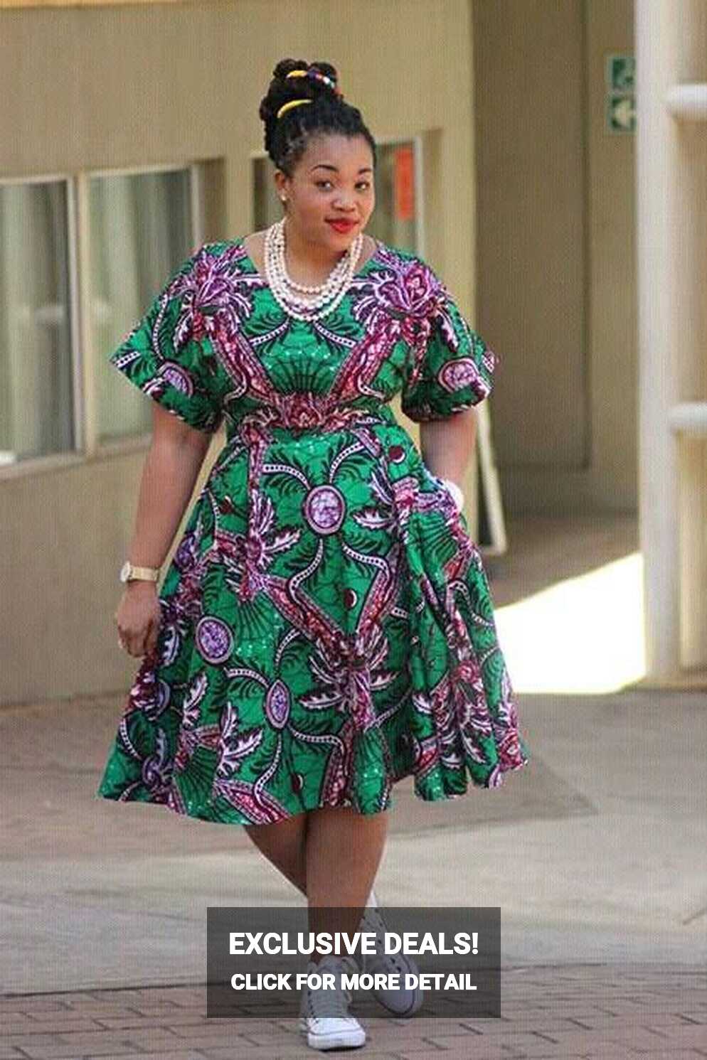 ENLACHIC Women African Print Plus Size High Waist Ankara Maxi ...