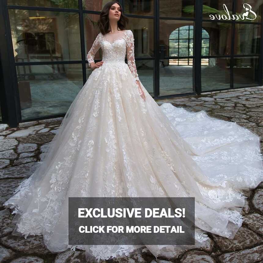 EVALOVE Glamorous Lace Appliques Ball Gown Wedding Dress Elegant ...