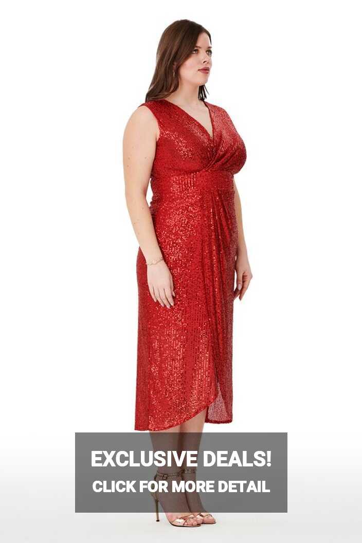 EVEN plus size Red Sleeveless Front Double Breasted Zara Sequin ...