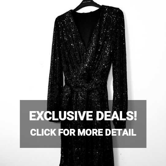 EX NEW LOOK Black Sequin Wrap Over Belted Lined Party Evening ...