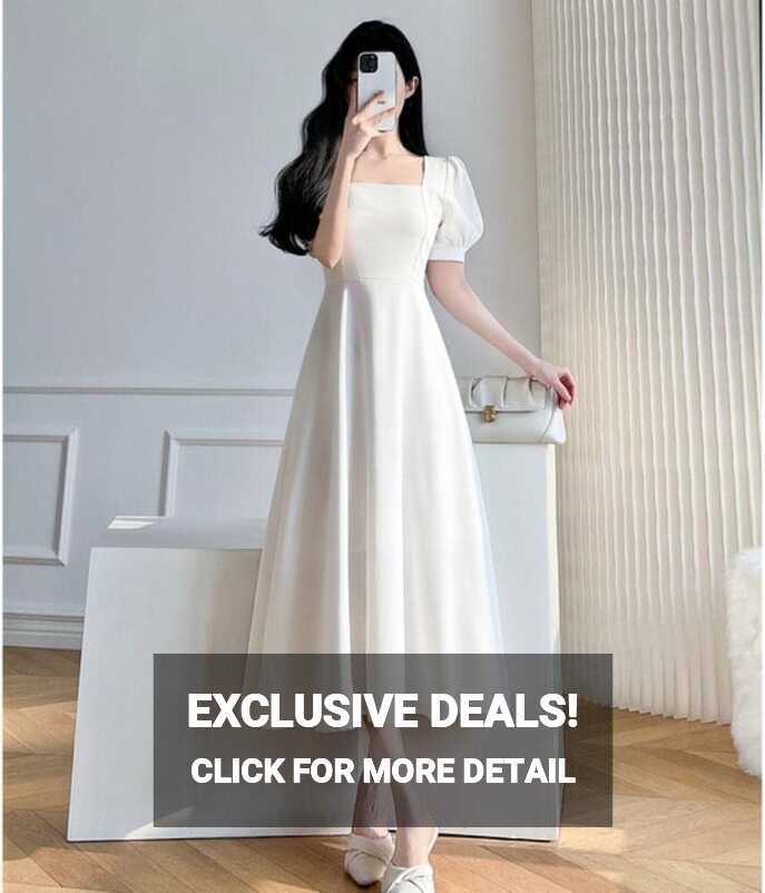 EXELNT Vintage White Maxi Dresses for Women Party Prom Puff Sleeve ...