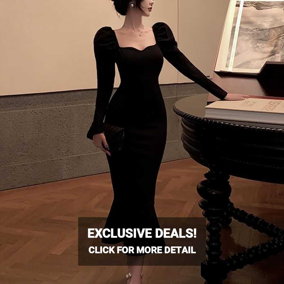 Ecoodisk Black Long Dress Women One Piece Vintage Gothic Evening ...