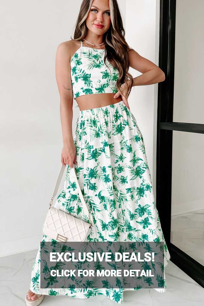 Effortless &amp; Easy Two Piece Skirt Set (White/Green) · NanaMacs