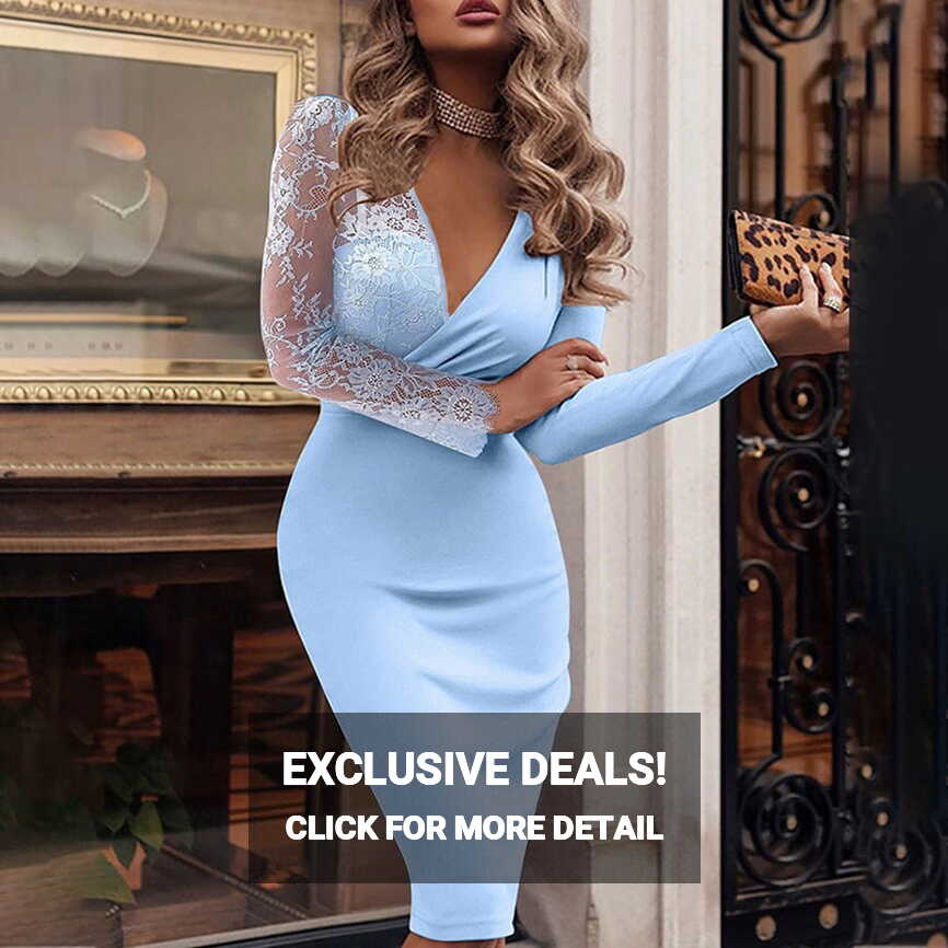 Efsteb Womens Fall Dresses Formal Fashion Long Sleeve Dress V-Neck ...