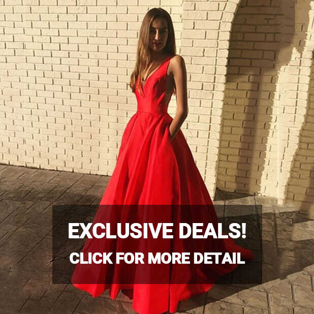 Elegant A-Line Red Prom Dresses Long 2021 Luxury V Neck Formal ...