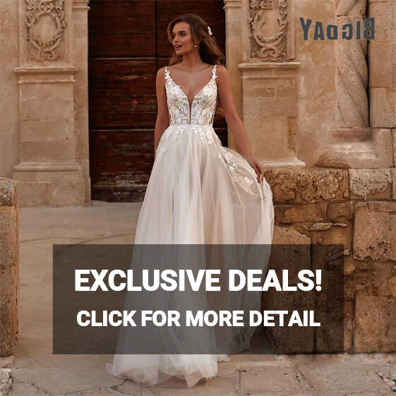 Elegant A-Line Wedding Dresses Women 2024 Lace V-Neck Open Back ...