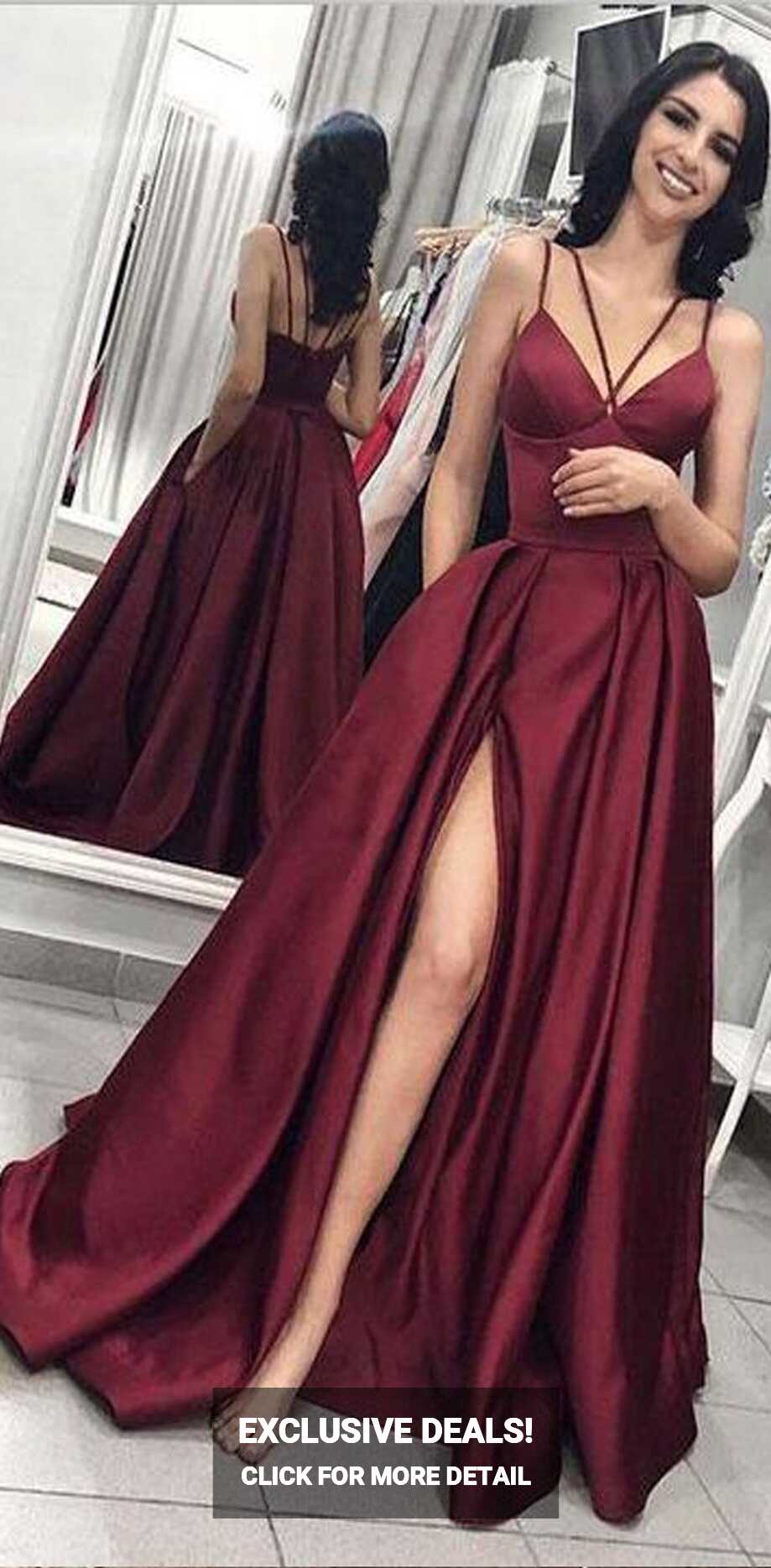 Elegant A-line Burgundy Simple Cheap Satin Prom Dresses, evening ...