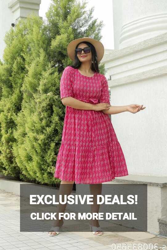 Elegant A line Cotton Dress In Solid Pattern