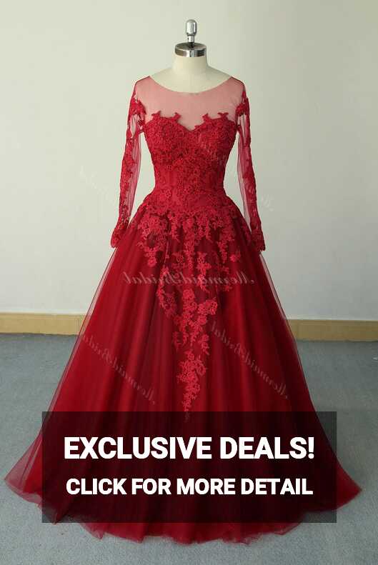 Elegant Aline Dark Red Vintage Lace Wedding Dress, Open Back ...