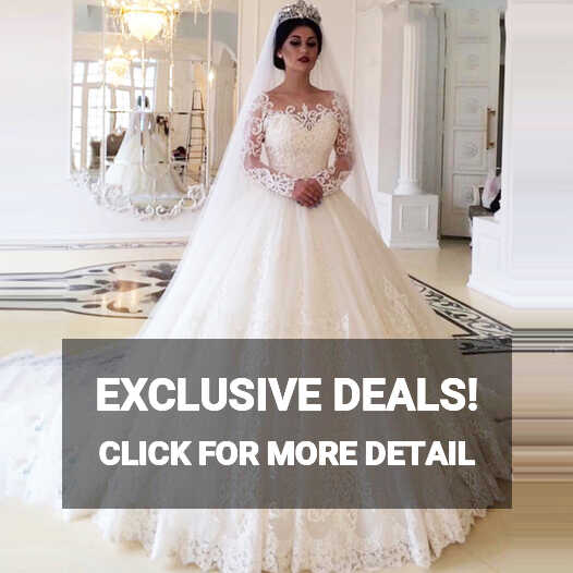 Elegant Ball Gown Princess Wedding Dress Long Sleeve Lace Tulle ...