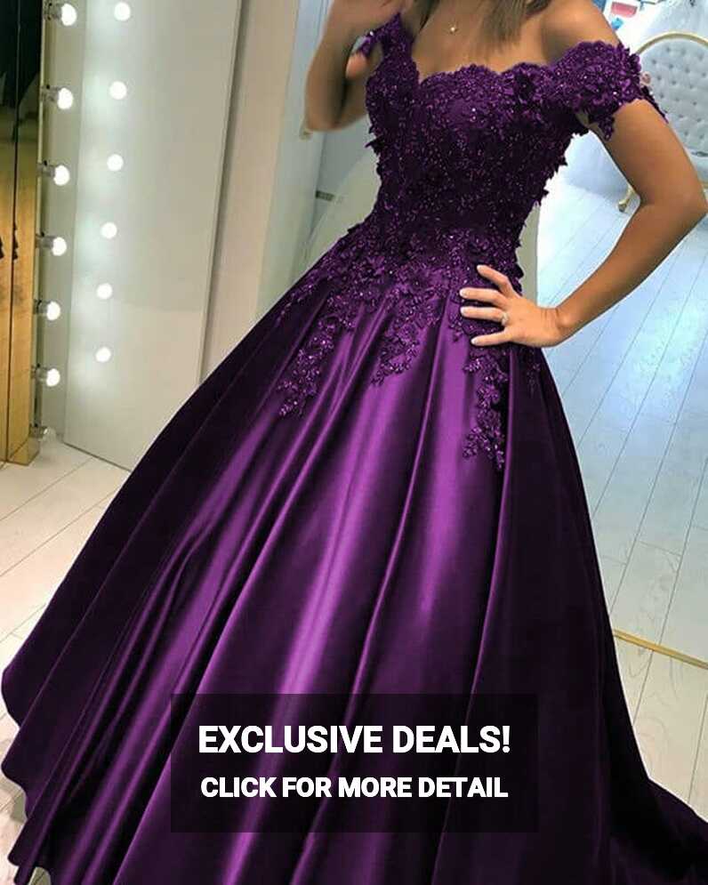 Elegant Ball Gown Satin Prom Dresses Lace Flowers Beaded – alinanova