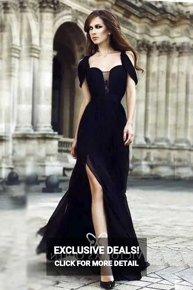 Elegant Black Mermaid Split Long Evening Formal Dress - VQ