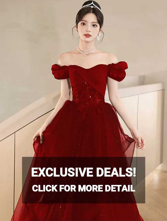 Elegant Burgundy Short Sleeve Prom Long Dress Evening Ball Gown ...