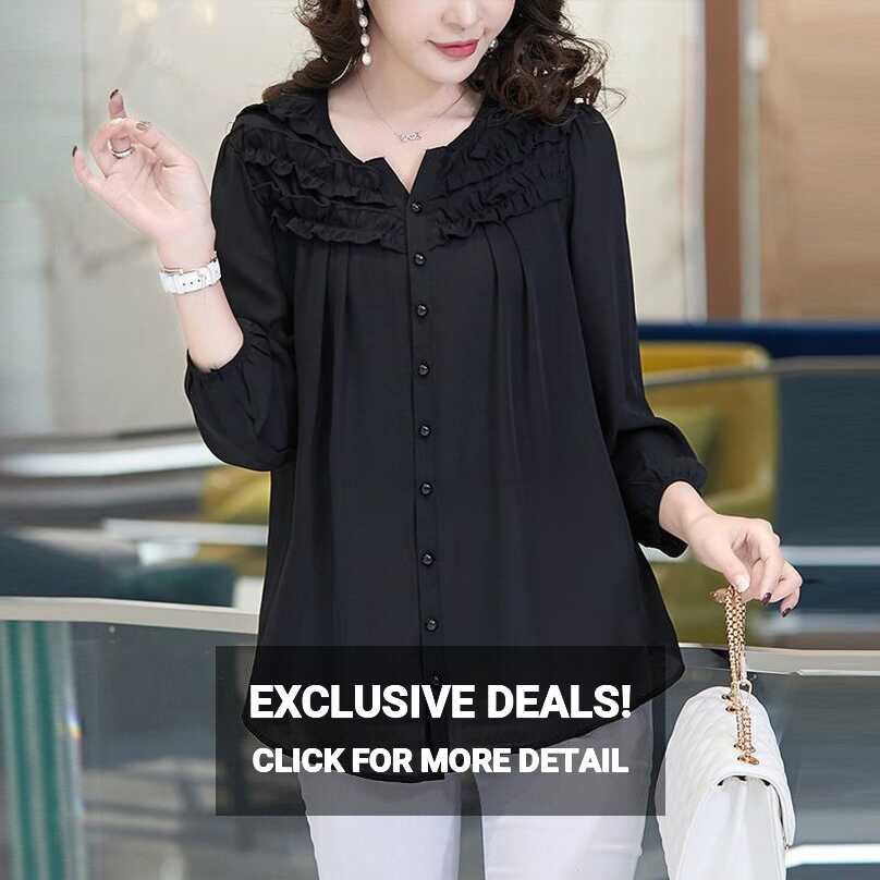 Elegant Chic Sweet Ruffle Solid Loose Chiffon Shirts Spring Summer ...