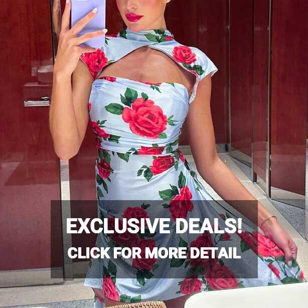 Elegant Dress Floral Print Cheongsam Style Cut Out Mini Dress ...