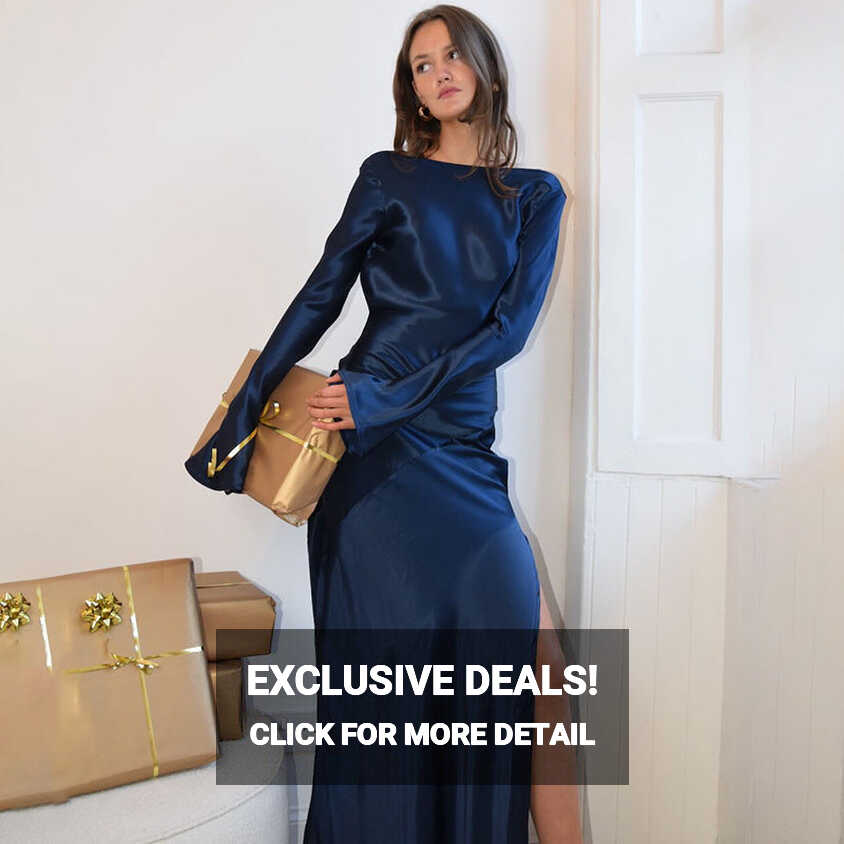 Elegant Dresses | Elegant Backless Satin Long Sleeve Winter Dress ...