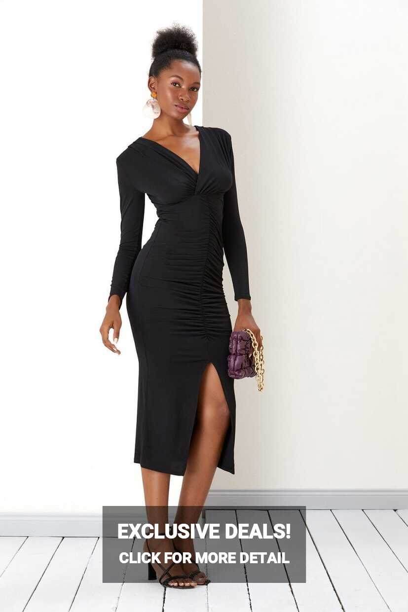 Elegant Ebony Choice Tory Long Sleeve Midi Dress - Sale from Yumi UK