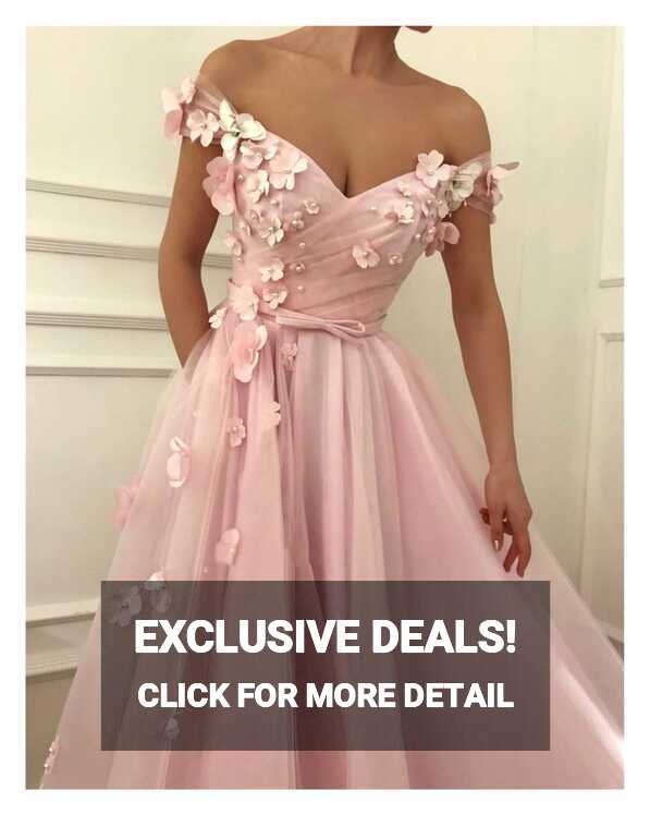 Elegant Floral Evening Dress Off Shoulder A-Line Appliqué Tulle V ...